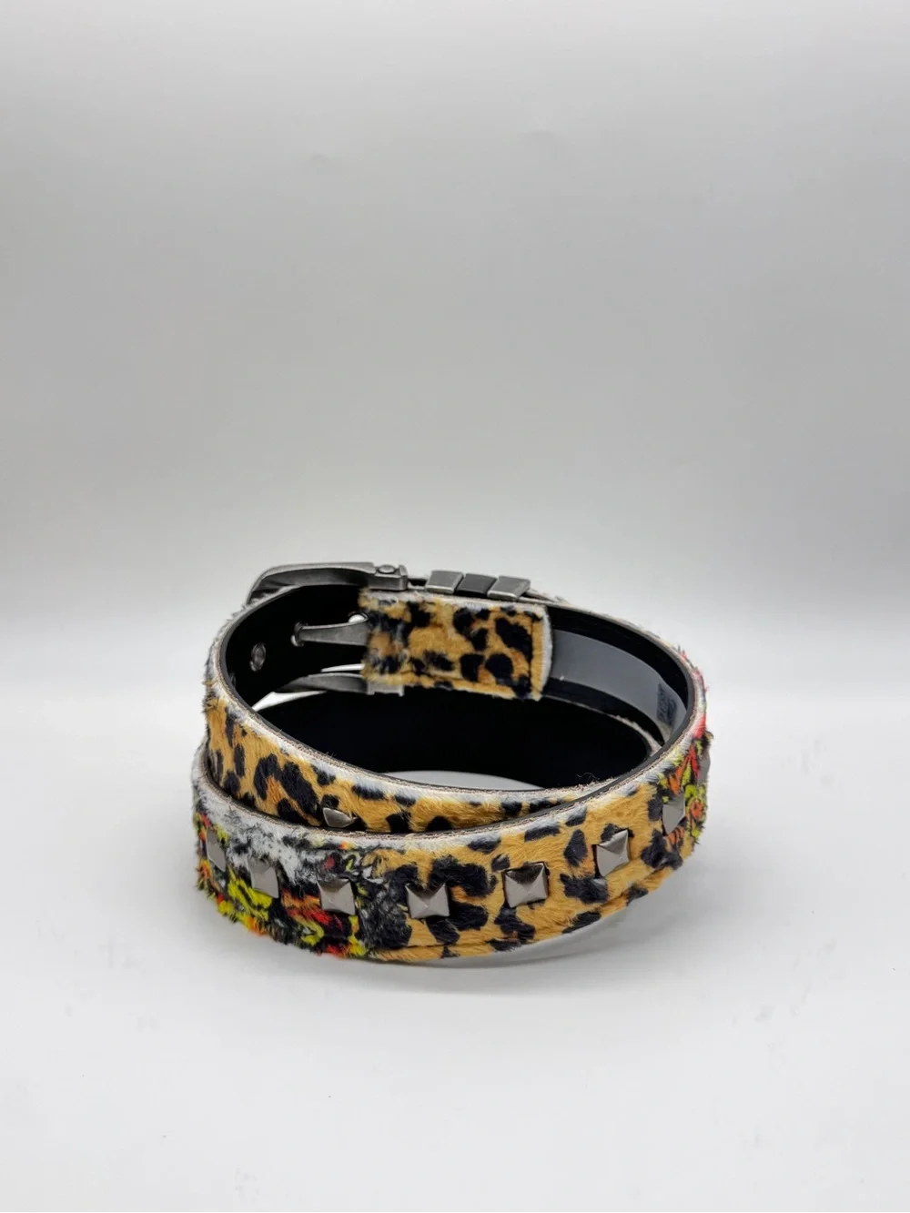Ed Hardy Belt Size 34 Tiger Leopard Print Studded Faux Fur Rhinestone Buckle NWT